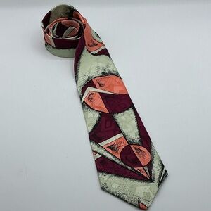 Index Elegant Abstract Men's Tie in Burgundy and Cream